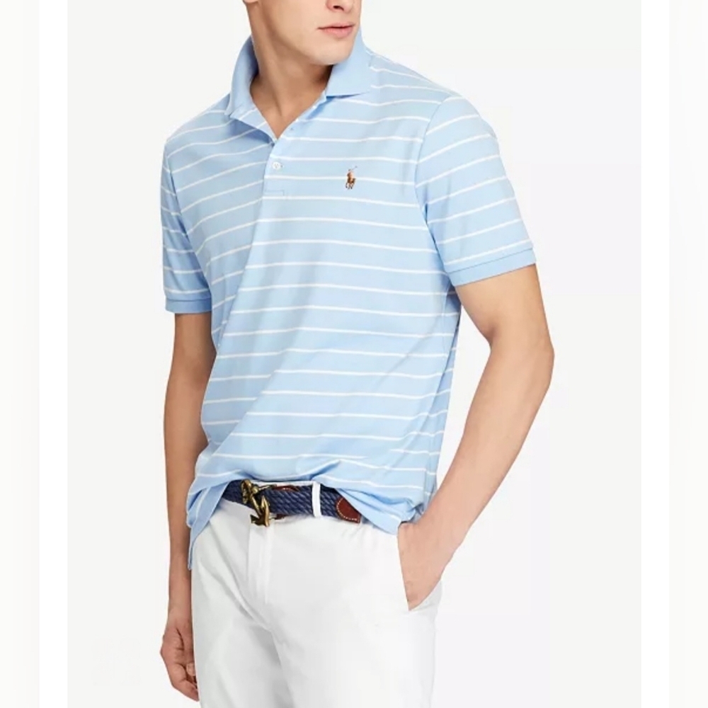 Polo Ralph Lauren Men's L Classic Fit Striped Blue Cotton Short Sleeve Shirt